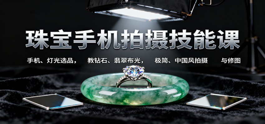 珠宝手机拍摄技能课:手机、 灯光选品，教钻石、翡翠布光，极简、中国风拍摄与修图-润格副业网-每天分享热门副业赚钱项目