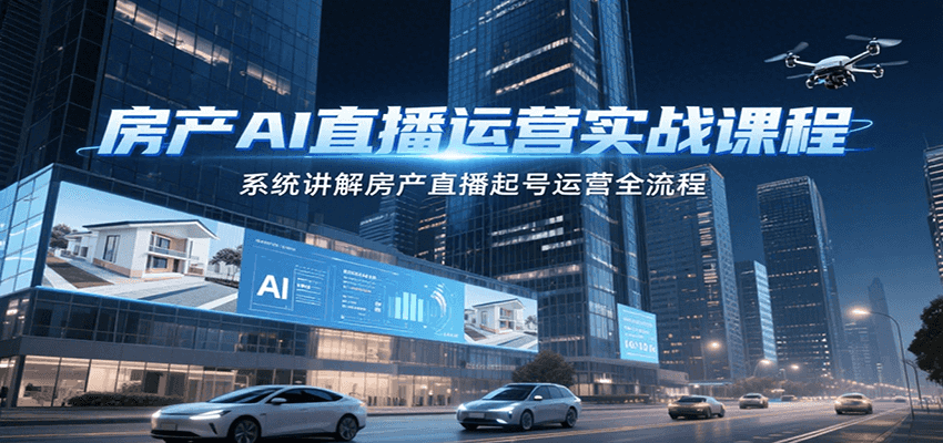 房产AI直播运营实战课程，系统讲解房产直播起号运营全流程-润格副业网-每天分享热门副业赚钱项目