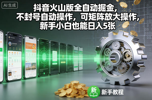 抖音火山版全自动掘金，不封号自动操作，可矩阵放大操作，新手小白也能日入5张【揭秘】-润格副业网-每天分享热门副业赚钱项目