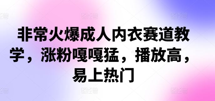 非常火爆成人内衣赛道教学,涨粉嘎嘎猛,播放高,易上热门-润格副业网-每天分享热门副业赚钱项目