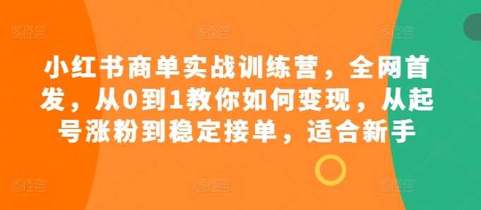 小红书商单实战训练营,全网首发,从0到1教你如何变现,从起号涨粉到稳定接单,适合新手-润格副业网-每天分享热门副业赚钱项目
