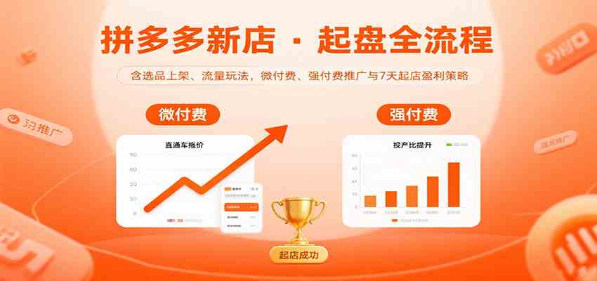 拼多多新店起盘全流程，含选品上架、流量玩法，微付费、强付费推广与7天起店盈利策略-润格副业网-每天分享热门副业赚钱项目