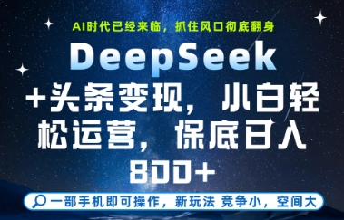 DeepSeek+头条变现，保姆级教学，小白轻松上手，日入8张+【揭秘】-润格副业网-每天分享热门副业赚钱项目