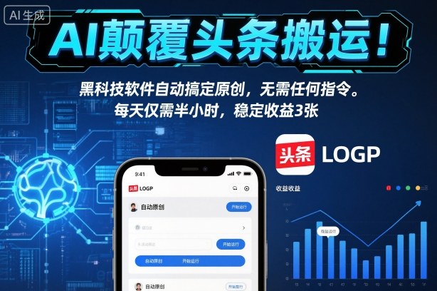 AI颠覆头条搬运！黑科技软件自动搞定原创，无需任何指令。每天仅需半小时，稳定收益3张【揭秘】-润格副业网-每天分享热门副业赚钱项目