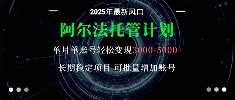 (16360期)阿尔法托管计划 单账号月入3000-5000,长期稳定项目,新手小白轻松上手。-润格副业网-每天分享热门副业赚钱项目