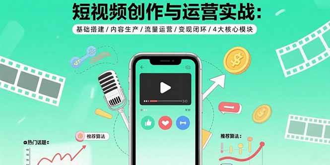 (15819期)短视频创作与运营实战:基础搭建/内容生产/流量运营/变现闭环/4大核心模块-润格副业网-每天分享热门副业赚钱项目