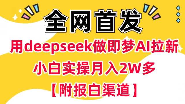 用deepseek做即梦Ai拉新 小白实操月入过W+【附报白渠道】-润格副业网-每天分享热门副业赚钱项目