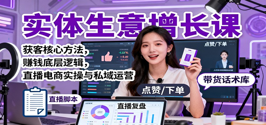 实体生意增长课：获客核心方法，赚钱底层逻辑，直播电商实操与私域运营-润格副业网-每天分享热门副业赚钱项目