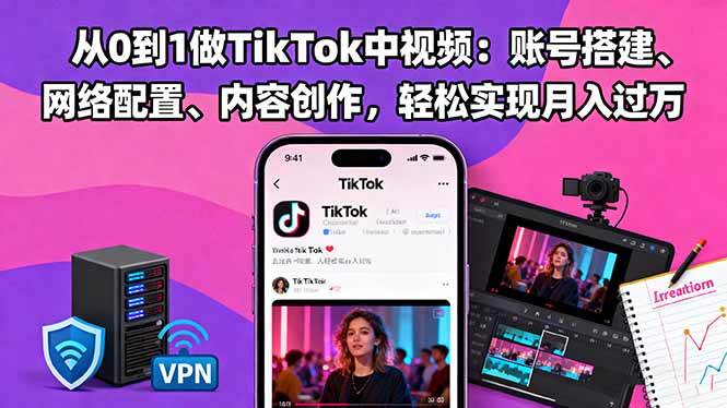 （16461期）从0到1做TikTok中视频：账号搭建、网络配置、内容创作，轻松实现月入过万-润格副业网-每天分享热门副业赚钱项目
