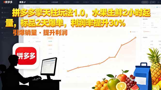（16429期）拼多多 擎天柱玩法1.0，水果生鲜2小时起量，标品2天爆单，利润率提升30%-润格副业网-每天分享热门副业赚钱项目