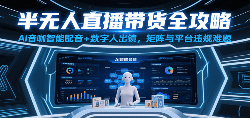 半无人直播带货全攻略：AI音咖智能配音+数字人出镜，解决账号矩阵与平台违规难题-润格副业网-每天分享热门副业赚钱项目