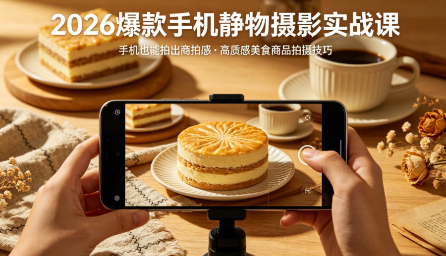 2026爆款手机静物摄影实战课，手机也能拍出商拍感，学会拍出高质感美食商品-润格副业网-每天分享热门副业赚钱项目