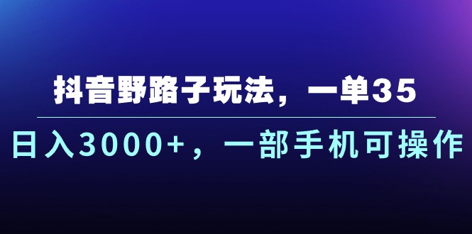 （10909期）抖音野路子玩法，一单35.日入3000+，一部手机可操作-润格副业网-每天分享热门副业赚钱项目