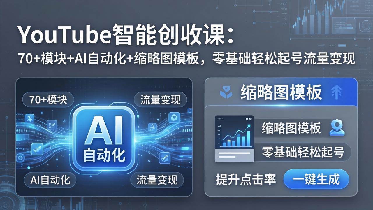 （17926期）YouTube智能创收课：70+模块+AI自动化+缩略图模板，零基础轻松起号流量变现-润格副业网-每天分享热门副业赚钱项目