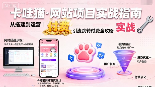 卡哇猫·网站项目,网站搭建与运营以及引流跳转付费-润格副业网-每天分享热门副业赚钱项目