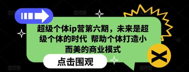 超级个体ip营第六期,未来是超级个体的时代 帮助个体打造小而美的商业模式-润格副业网-每天分享热门副业赚钱项目