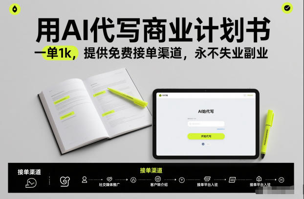 用AI代写商业计划书,一单1k,提供免费接单渠道,永不失业副业 用AI代写商业计划书,一单1k,提供免费接单渠道,永不失业副业