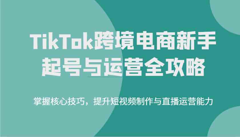 TikTok跨境电商新手起号与运营全攻略，掌握核心技巧，提升短视频制作与直播运营能力-润格副业网-每天分享热门副业赚钱项目