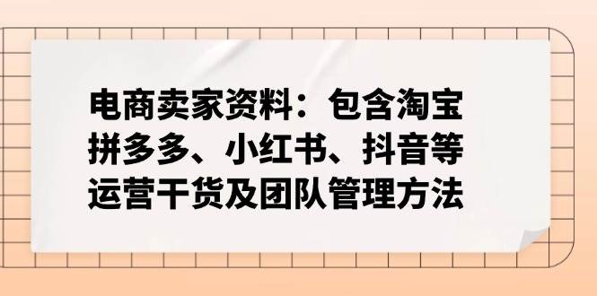 （14354期）电商卖家资料：包含淘宝、拼多多、小红书、抖音等运营干货及团队管理方法-润格副业网-每天分享热门副业赚钱项目