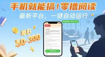 手机就能搞！零撸阅读挂G，最新平台，一键自动运行，随时随地挣，单日50-3张+【揭秘】-润格副业网-每天分享热门副业赚钱项目
