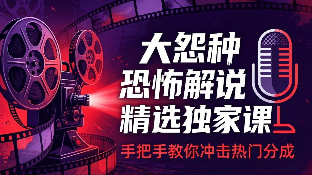（17920期）大怨种恐怖解说精选独家课：电影下载+文案配音+片头封面，手把手教你冲击热门分成-润格副业网-每天分享热门副业赚钱项目