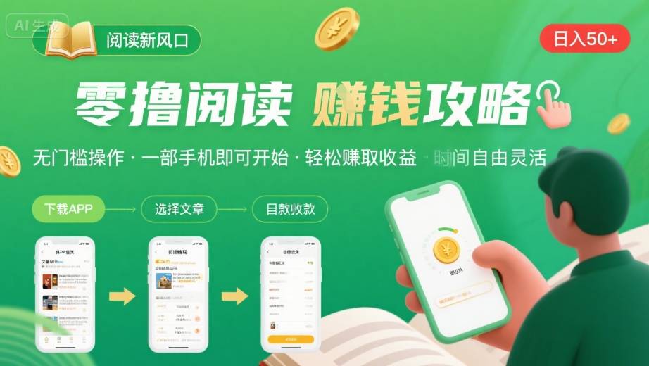 零撸阅读新风口,无门槛轻松挣,一部手机,日入 50-3张【揭秘】-润格副业网-每天分享热门副业赚钱项目
