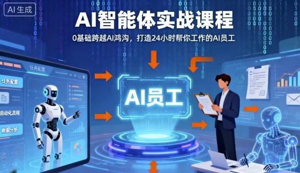 Ai智能体实战课程,0基础跨越Ai鸿沟,打造24小时帮你工作的Ai员工,打破常规,以实战定义Ai-润格副业网-每天分享热门副业赚钱项目