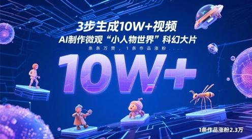 3步生成10W+视频,AI制作微观“小人物世界”科幻大片,条条万赞,1条作品涨粉2.3W-润格副业网-每天分享热门副业赚钱项目