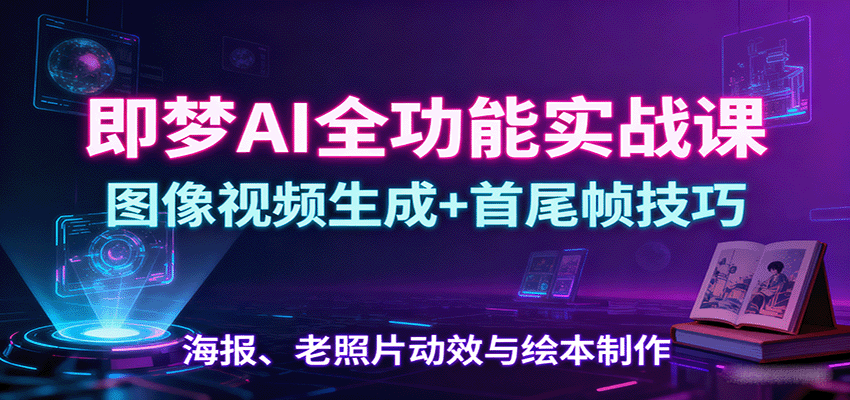 即梦AI全功能实战课：图像视频生成+首尾帧技巧，海报、老照片动效与绘本制作-润格副业网-每天分享热门副业赚钱项目