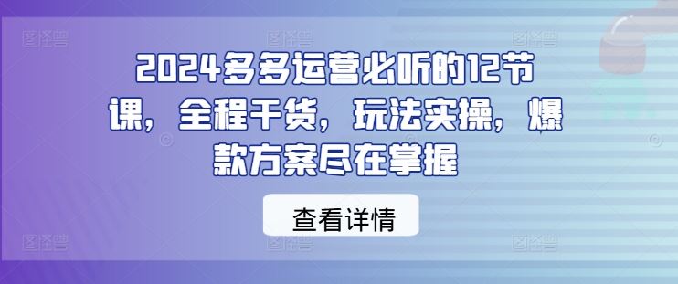 2024多多运营必听的12节课，全程干货，玩法实操，爆款方案尽在掌握-润格副业网-每天分享热门副业赚钱项目