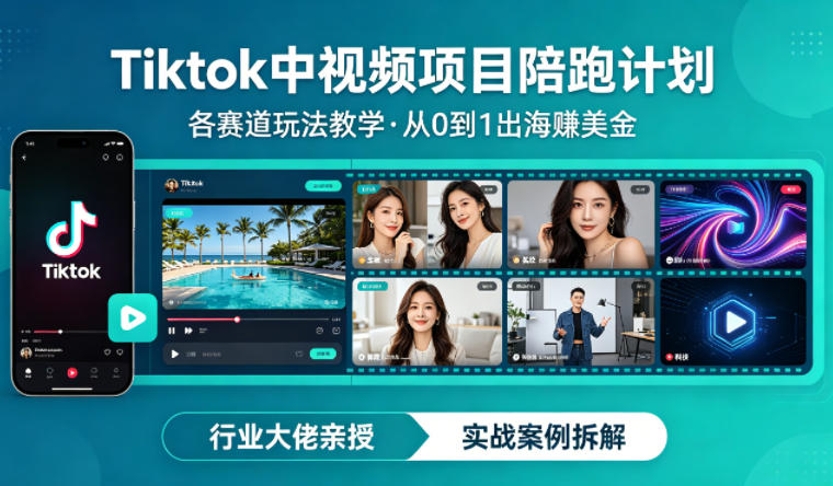 某大佬的Tiktok中视频项目陪跑，涵盖TK各个赛道玩法教学，从0到1出海賺美金-润格副业网-每天分享热门副业赚钱项目