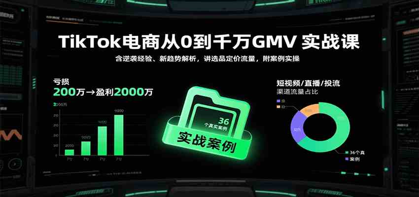 TikTok电商从0到千万GMV实战课，含逆袭经验、新趋势解析，讲选品定价流量，附案例实操-润格副业网-每天分享热门副业赚钱项目