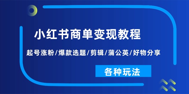 (11164期)小红书商单变现教程:起号涨粉/爆款选题/剪辑/蒲公英/好物分享/各种玩法-润格副业网-每天分享热门副业赚钱项目