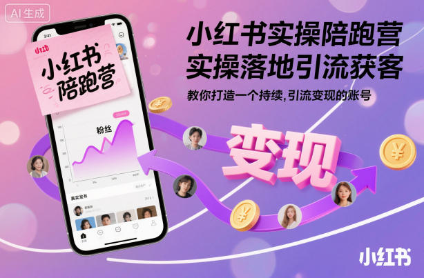 小红书实操陪跑营，实操落地引流获客，教你打造一个持续引流变现的账号-润格副业网-每天分享热门副业赚钱项目