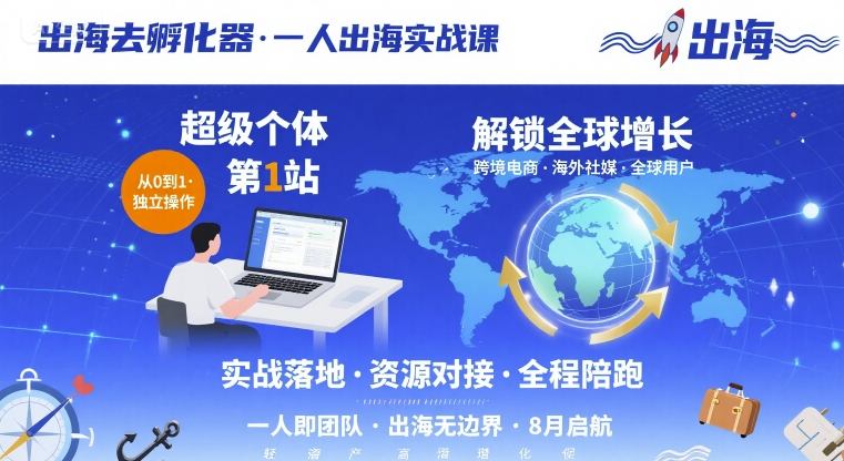 出海去孵化器,一人出海实战课,超级个体第1站,解锁全球增长-润格副业网-每天分享热门副业赚钱项目