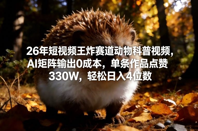 26年短视频王炸赛道动物科普视频，AI矩阵输出0成本，单条作品点赞330W，轻松日入4位数-润格副业网-每天分享热门副业赚钱项目