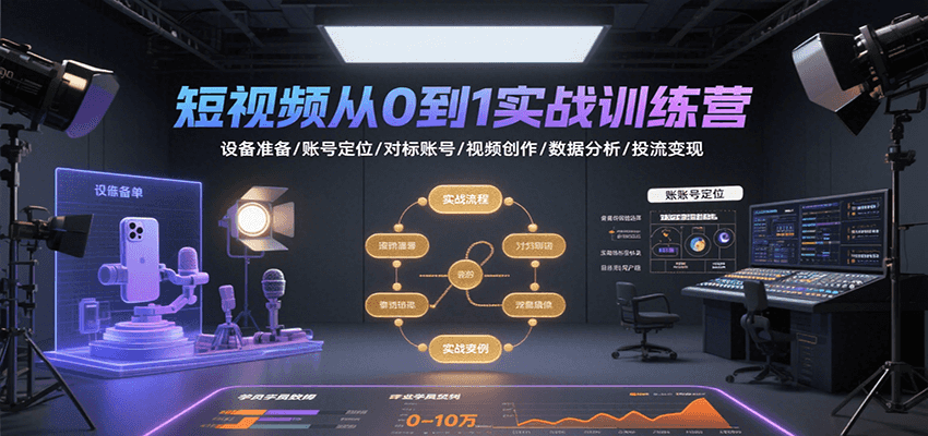 短视频从0到1实战训练营:设备准备/账号定位/对标账号/视频创作/数据分析/投流变现-润格副业网-每天分享热门副业赚钱项目