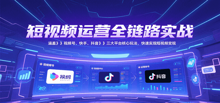 短视频运营全链路实战，涵盖视频号、快手、抖音三大平台核心玩法，快速实现变现！-润格副业网-每天分享热门副业赚钱项目