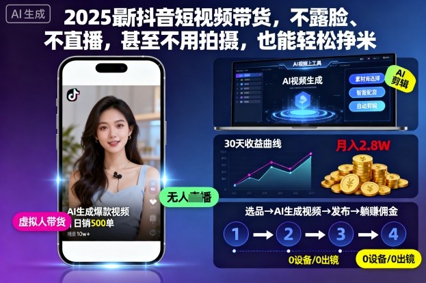 2025最新抖音短视频带货,不露脸、不直播,甚至不用拍摄,也能轻松挣米-润格副业网-每天分享热门副业赚钱项目
