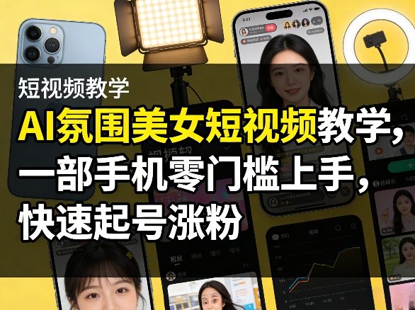 AI氛围美女短视频教学，一部手机零门槛上手，快速起号涨粉-润格副业网-每天分享热门副业赚钱项目