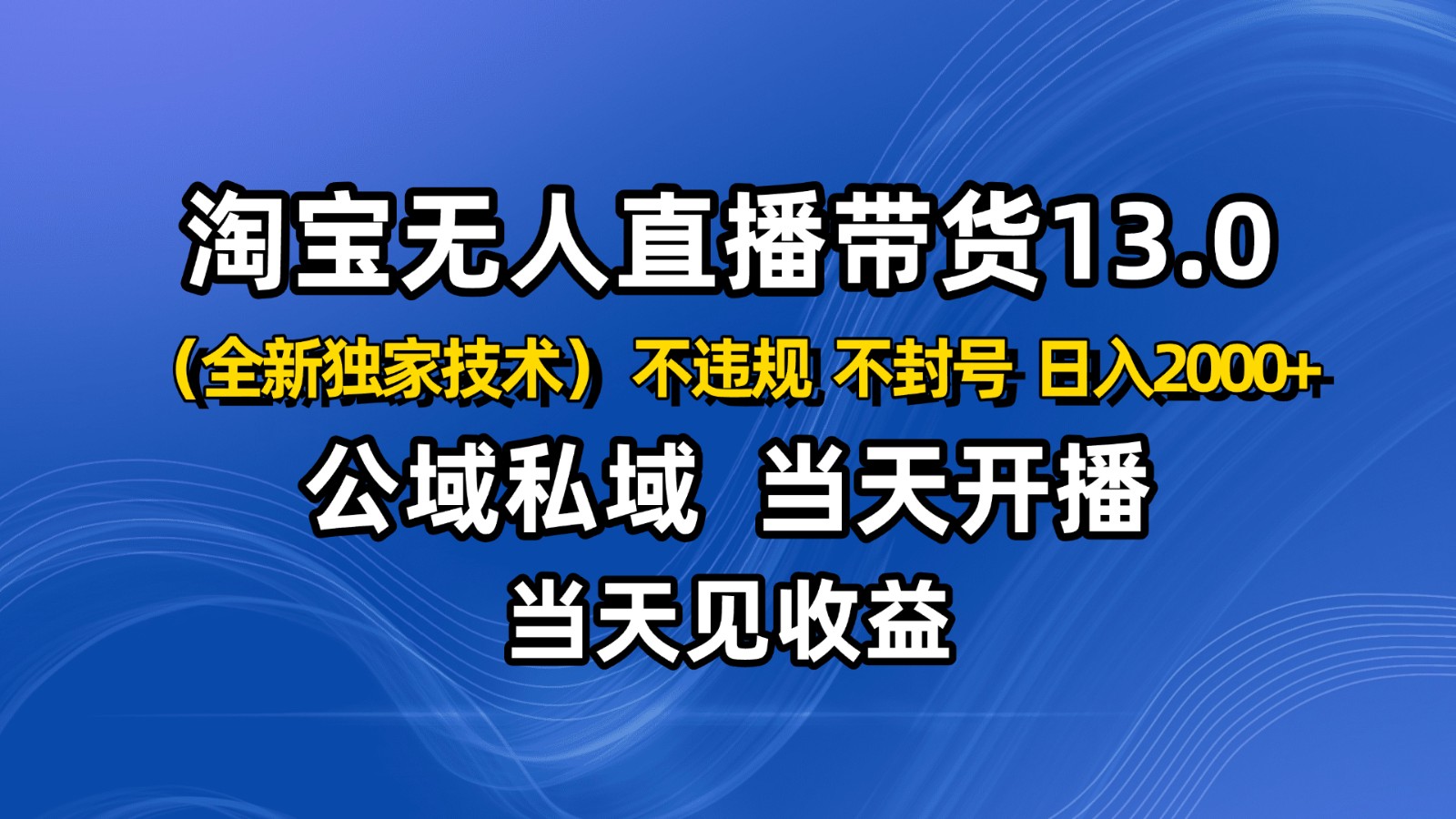 淘宝无人直播13.0，公域私域技术，不封号，不违规 布局下半年旺季赛道，日入2000+-润格副业网-每天分享热门副业赚钱项目