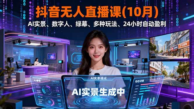 (16355期)抖音无人直播课(10月),AI实景、数字人、绿幕、多种玩法、24小时自动盈利-润格副业网-每天分享热门副业赚钱项目