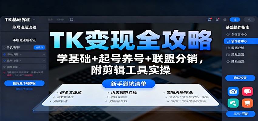 TK变现全攻略：学基础+起号养号+联盟分销，附剪辑工具实操-润格副业网-每天分享热门副业赚钱项目
