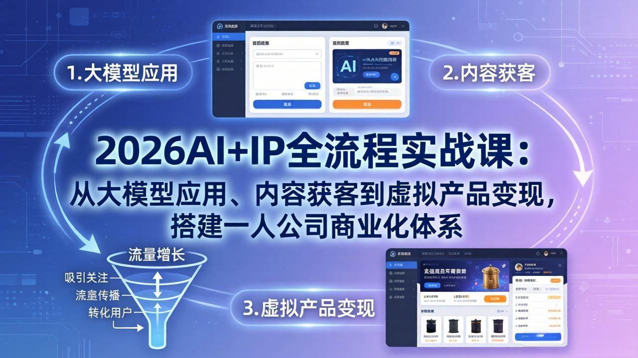 （17863期）2026AI+IP全流程实战课：从大模型应用、内容获客到虚拟产品变现，搭建一人公司商业化体系-润格副业网-每天分享热门副业赚钱项目
