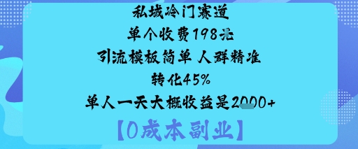 私域冷门赛道:单个收费198米引流模板简单人群精准转化45%单人一天大概收益是1k+-润格副业网-每天分享热门副业赚钱项目