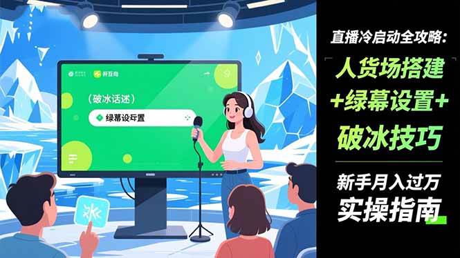 （16605期）直播冷启动全攻略:人货场搭建+绿幕设置+破冰技巧，新手月入过万实操指南-润格副业网-每天分享热门副业赚钱项目