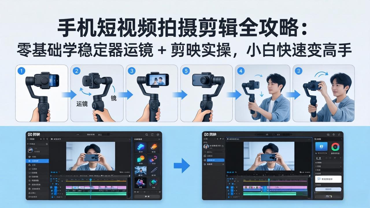 手机短视频拍摄剪辑全攻略：零基础学稳定器运镜 + 剪映实操，小白快速变高手-润格副业网-每天分享热门副业赚钱项目