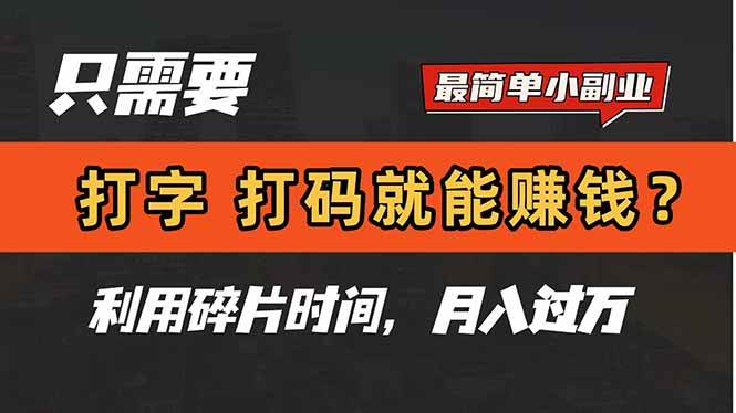 （14673期）只需要打字，打码，就能赚钱？简单的赚钱小副业，利用碎片时间，月入过万-润格副业网-每天分享热门副业赚钱项目