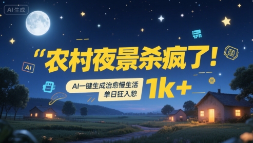 农村夜景杀疯了!AI一键生成治愈系慢生活,单日狂入1k+-润格副业网-每天分享热门副业赚钱项目