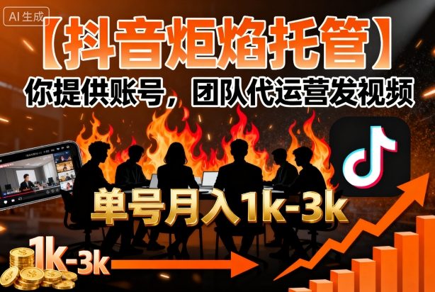 【抖音炬焰托管】你提供账号,团队代运营发视频,单号月入1k+【揭秘】-润格副业网-每天分享热门副业赚钱项目